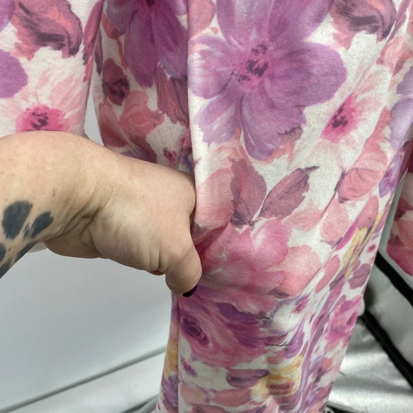 Vintage Loungees Robe Womens Sz Medium Pink Purple Floral 3/4 Sleeve Ruffle Trim - Picture 3 of 10